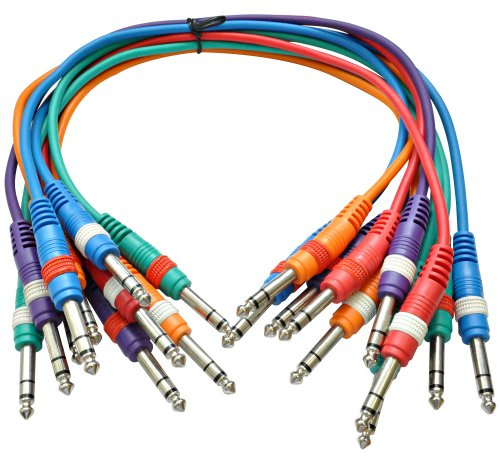 Seismic Audio Speakers TRS Jumper Patch Cables, Multiple Colored Cables, 1.5 Feet, Pack of 10