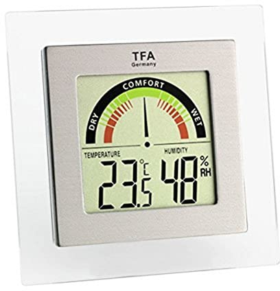 TFA Dostmann 30.5023 Digitales Thermo-Hygrometer, farbige Komfortzonen, gesundes Raumklima, Innentemperatur, Luftfeuchtigkeit, L 88 x B 17-41 x H 87 mm