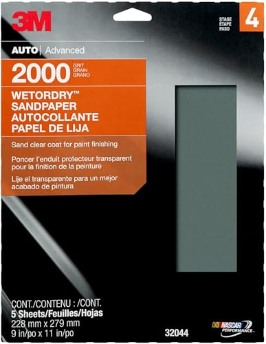3 M (TM) Wetordry (TM) Schleifpapier, 32044, 2000 Körnung, 22,9 x 27,9 cm, 5 Blatt pro Pack