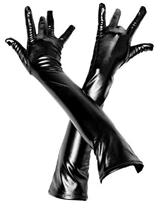 ADESUGATA Damen Sexy Handschuhe,Kunstleder lange Handschuhe Erwachsene Sexy Rolle Play Ellenbogen Länge Handschuhe Sexy Wet Look Glanz schwarz schwarz