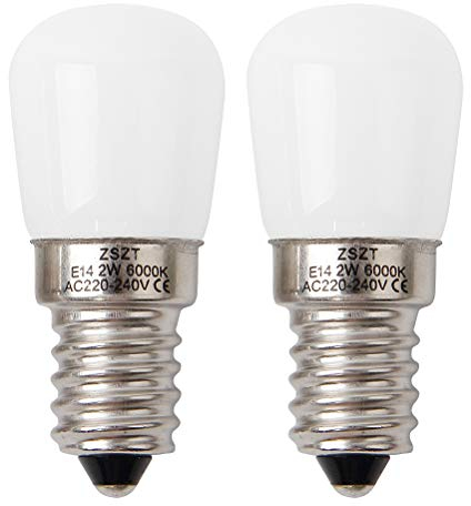 ZSZT Kühlschranklampe led E14 2W (15W Halogen Birne gleichwertig), 220V Kaltweiß 6000K Minibirne, 2er Pack