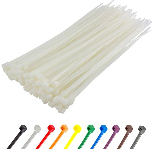 Gocableties - Colliers de Serrage 370 mm x 7,6 mm Blanc Lot de 100 pièces | Format compact, usage précis - mécanisme autobloquant sécurisé - maison, jardin, bureau, bricolage, électricité
