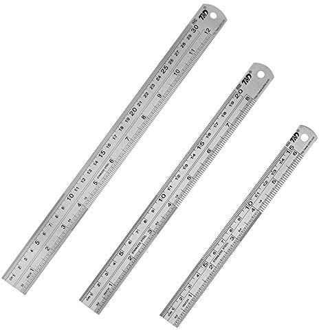 HIHUHEN Stainless Steel Ruler 15cm+20cm+30cm Office Ruler 3 Pieces Set Metal Rulers Kit for Engineering, Teaching (3 x Ruler)