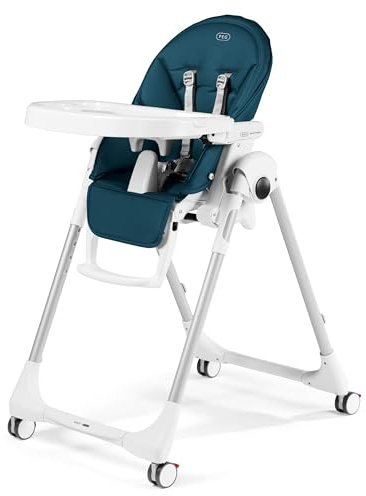 PEG Prima Pappa Follow Me Trona Reclinable para Bebés, Función Hamaca, 4 Ruedas, Plegable y Ultracompacta, para Niños de 0 a 3 Años (0-15 kg), Azul (petróleo)