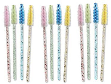 CHSYOO 200 x Einweg Wimperntuschen Kunststoff Wimpernbürsten mit Kristallstab für Wimpern und Augenbrauen, rosa, blau, gelb, grün