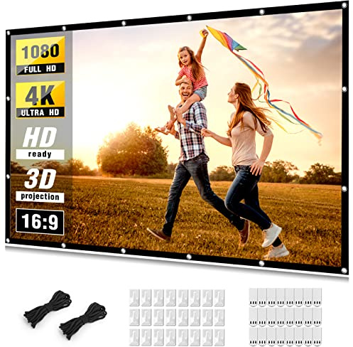 Taotique - Pantalla de proyector de 150 pulgadas, pantalla de proyector de películas 4K 16:9 HD, plegable y portátil, antiarrugas, para interiores y exteriores, pantalla de proyector de video de doble