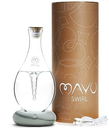 MAYU Water Swirl Wasserkaraffe, Borosilikatglas, 1,5 L, Graystone | Natürliche Wirbelbewegung, handgefertigter Porzellanfuß, mit Deckel, ideal für Trinkwasser, spülmaschinenfest
