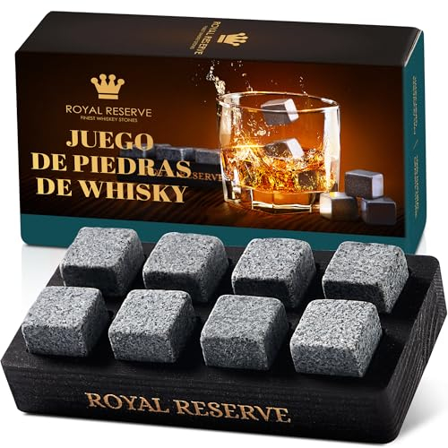 Glacon Reutilisable – Coffret Whisky Cadeau Homme, Pierre Granit Naturel dans Un Plateau en Bois Noir – Cadeaux pour Ami, Fils, Père – Boissons Fraîches sans Dilution de Royal Reserve