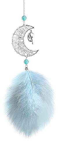 Auto Traumfänger Mini, Asudaro Auto Rückspiegel Anhänger Traumfänger Feder Dreamcatcher Handgemachte Anhänger Auto Spiegel Anhänger OrnamentAutospiegel Anhänger Deko Autozubehör,Blau