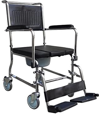 Sedia Comoda WC Imbottita con Rotelle in Acciaio e Freni