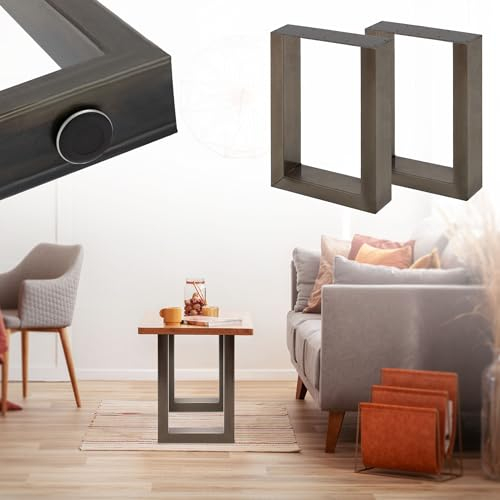 ECD Germany 2er Set Tischbeine 40x43 cm, Dunkelgrau, Stahl pulverbeschichtet, Industriestil, Vierkantprofil, Metall Tischkufen, Tischuntergestell Tischgestell Möbelfüße Bankkufen Bankgestell Bankbeine