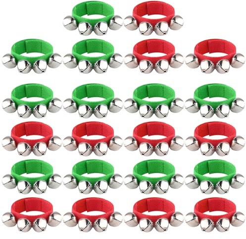 FEPITO 22 Stück Weihnachten Band Handgelenk Glocken Armbänder Jingle Bells Musical Knöchel Glocken Rhythmus Instrument Percussion Weihnachtsfeier Dekoration Gefälligkeiten