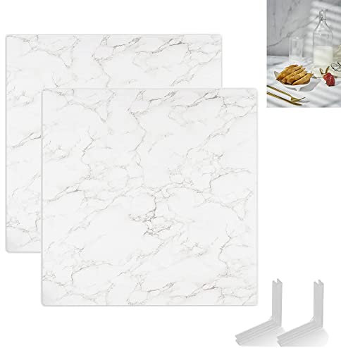 Goshoot 2PCS Food Photography Backdrop Background Boards 60x60CM White Marble Photo Studio Double Sided Kit Set for Product Props Flat Lay Tabletop Jewelry Cosmetics Shooting Video Youtube