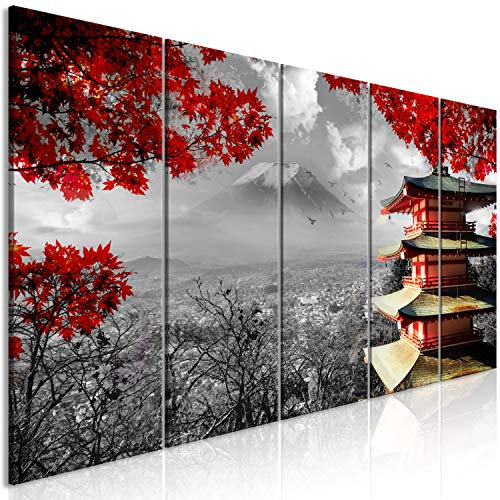 murando Acoustic Canvas Wall Art Japan 150x60 cm / 59” x 24” picture with acoustic foam sound absorption print image Artwork 5 pcs room acoustics soundproofing Landscape black white c-C-0240-b-m