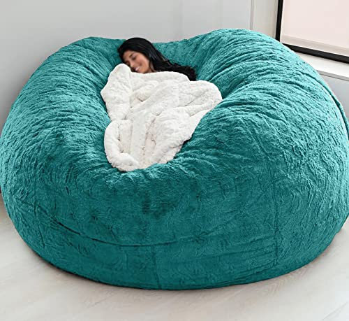 Dingliang Riesige Sitzsack-Stühle Abdeckung, Übergroßer runder Sitzsackbezug, 5/6/7ft Weich Flauschige Faul Sofa PV Fell Sitzsack, für Kinder Teens und Erwachsene (kein Füllstoff)