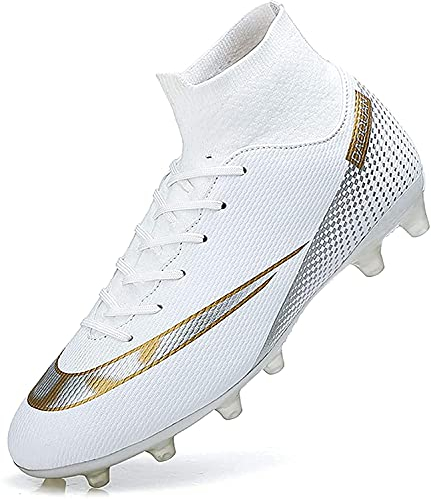 WOWEI fotbollsskor herr High Top Spike Cleats Outdoor Athletics fotbollsskor barn professionella träningsskor sport fotboll stövlar tävling, Vit, 38 EU