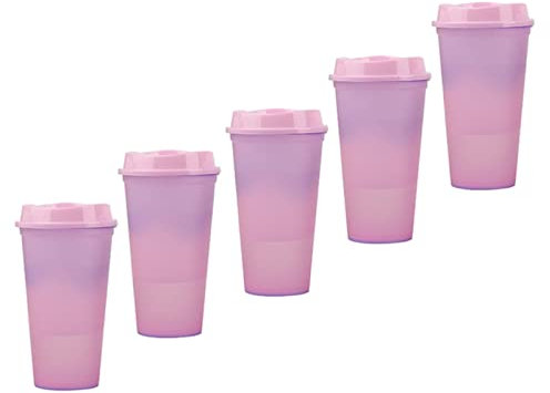 XKUN 5Pcs 473 ML De Bouteille d'eau en Plastique Température Couleur Changement De Tasse De Cupule À Chaud Réutilisable Casse À Café en Vrac Tumbler Personnalisé Cadeaux De Noël-5Pcs Purple