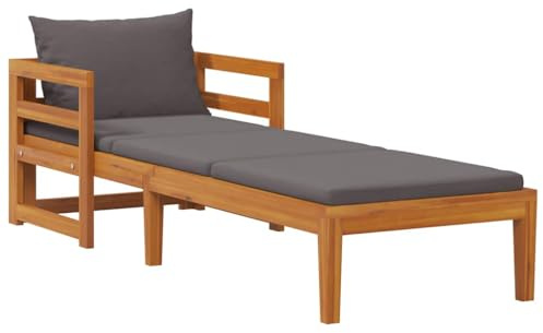vidaXL Akazienholz Massiv Sonnenliege mit Dunkelgrauen Kissen Gartenliege Holzliege Gartenmöbel Liege Relaxliege Saunaliege Strandliege