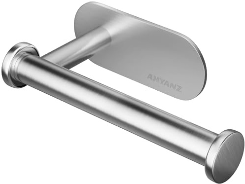 Ahyanz Premium Toilet Roll Holder Wall Mounted 3M self adhesive, Contemporary Design SUS 304 Stainless Steel Brushed Silver Toilet Paper Holder Rustproof Waterproof for Bathroom & Kitchen -No Drilling
