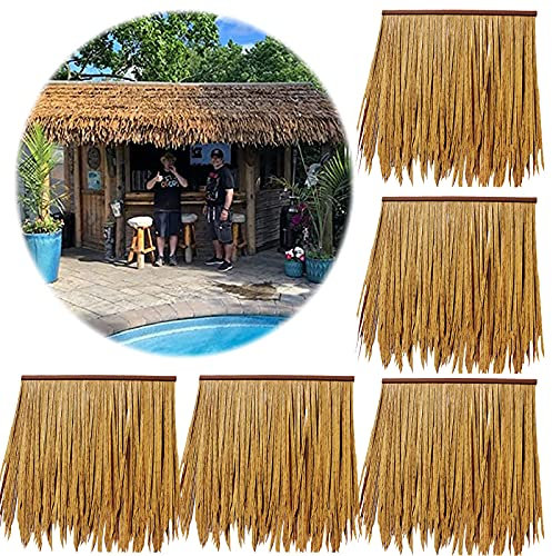 Lqdpdd Maison en Bois de Paille Les Panneaux de Toit en Palmier, Ignifuges Disponibles Pendant 10 Ans, pour Tiki Bar Parasol Hawaii Farmhouse Pool Bar Gazebo (Taille: 8Pcs, Couleur: Jaune)