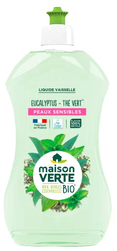 Maison Verte - Liquide Vaisselle - Aux Huiles Essentielles Bio - Parfum Eucalyptus Thé vert - Recyclable - 500ml - Ecolabel - Fabriqué en France