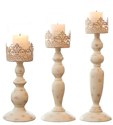 Kerzenhalter Vintage Light Luxus Weißer Kerzenhalter - 3er Pack, Antikes Römisches Durchbrochenes Muster, Dekorationsornamente Für Zu Hause