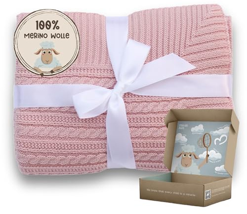 MIRARI Kids Babydecke Wolle aus 100% Merino Wolle - Kuscheldecke Baby 75x100cm - Wolldecke Kinderwagen - Geschenk Geburt Mädchen - Must Have Erstausstattung – Babydecke Strick - Wolldecke klein