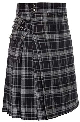 Jupe pour homme style écossais à carreaux moderne mode écossaise culottes individualité vintage décontractée jupe à carreaux avec poches hommes couleur épissure kilt écossais, gris, XXL
