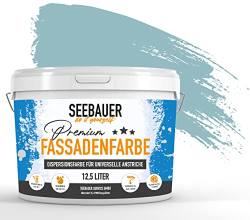SEEBAUER diy Universal-Fassadenfarbe Grün 5L für Außen (No. 781 Tourqoise Dream) Hoch deckende Fassadenfarbe mit Wetterschutz - Geeignet für Putz, Mauerwerk und Beton