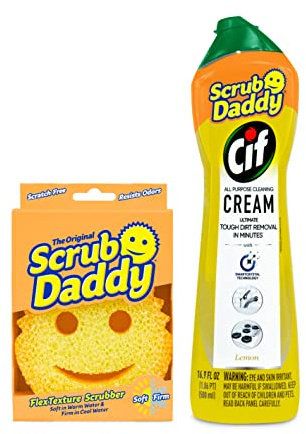 Scrub Daddy Sponges & Cif All Purpose Cleaner, Lemon - Non Scratch Sponges for Kitchen + Bathroom - Scrubber and Multipurpose Cleaner Cream - Cleaning Supplies Kit