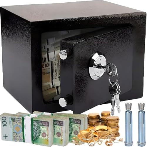 Retoo Tresor mit Doppelbartschloss, Möbeltresor, Safe mit 3 Schlüssel 17 x 23 x 17 cm, Stahl, für Dokumententresor, Wand Safe, für Zuhause, Geldschrank, Panzerschran Zahlenschloss