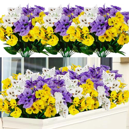 Weldomcor 9 Bundles Artificial Flowers Outdoor UV Resistant Fake Pansy Flowers Summer Decoration Floral DIY Tables Party Home Greenery Shrubs Plants Porch Garden Decor