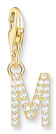 THOMAS SABO Charm-Anhänger Buchstabe M mit weißen Steinen vergoldet 750 Gelbgold Vergoldung, 925 Sterlingsilber