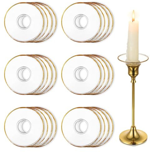 Hewory Gläser Kerzen Tropfenfänger für Stabkerzen 24er - Kerzenhalter Glas Tropfschutz für Spitz Tropfenfänger für Kerzen Glas Dekorative Kerzen Kommunion für Hochzeit Wohnzimmer, Gold Runde Felge