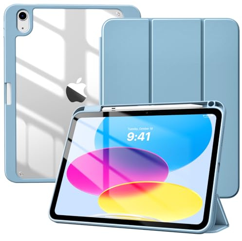 TiMOVO Hülle für iPad A16 11. Gen 11&10. Gen 10,9 - Dunstblau | Stifthalter, Schlank Trifold Ständer, Klare Transparent Rückseite, Automatisches Aufwachen & Schlafen