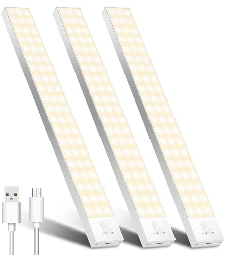 OUILA Luce Armadio LED con Sensore di Movimento Luci Sottopensile Cucina | 32 CM 4 Modalità Lampada Guardaroba Luce Notturna USB Ricaricabile,LED Luci Sottopensile per Cucina Scale Corridoio Garage