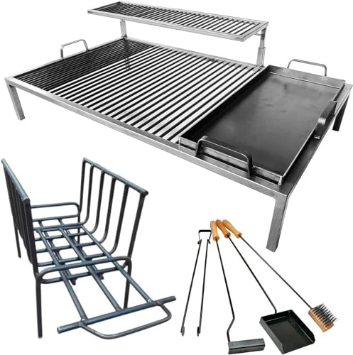 Argentinischer Luxusgrill mit herausnehmbaren Eisenmodulen + Feuerschale + Feuerwerkzeugen - Iron Argentina Grill - BBQ Grillrost Sor pampa grill (70 x 50 cm)