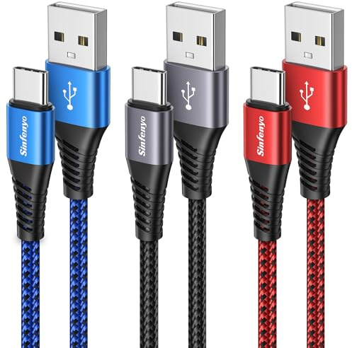 Sinfenyo Câble USB C [1M, Lot de 3] Charge Rapide 3A Fil Chargeur Type C Tressé Câble USB C pour Samsung Galaxy S25 S24 S23 S22 S21 S20 S10 S9 S8 A71 A51, iPhone 16/15 Pro, Huawei P60, Pixel, OnePlus