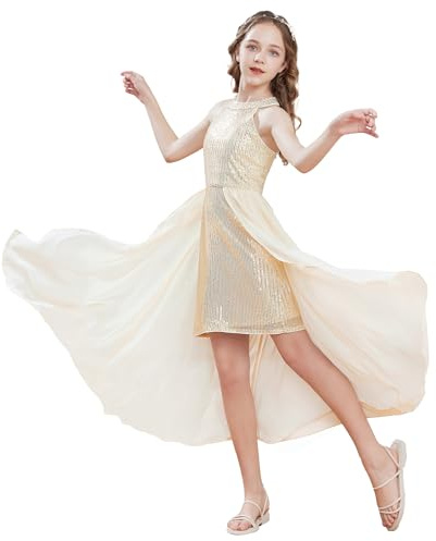 GRACE KARIN Sequin Flower Girl A-Line Party Dress Chiffon Overlay Decorated
