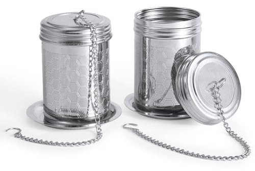 2stk Tee-Ei für Losen Tee, Edelstahl 304 Teesieb mit Abtropfschale Extra Feines Netz Teesieb mit Kettenhaken Teefilter Diffusorkorb für Teekanne Gewürze (Klein)
