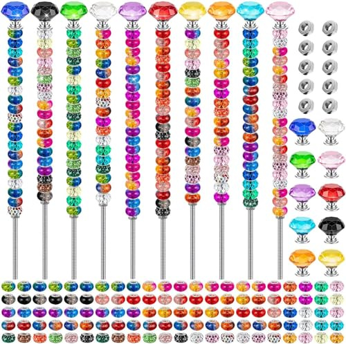 LSLYHTC 230 Pcs Premium DIY Fairy Wand Beaded Garden Stakes Kit | Colorful Plant Stakes with Crystal Stopper Tops and Large Hole Beads for Outdoor Fairy Garden Accessories and Decorative