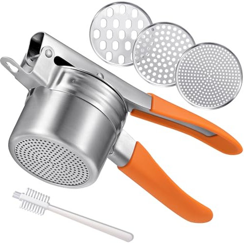 Potato Ricer, AMOHEE 15oz/425g Large Stainless Steel Potato Masher Upgrade Heavy Duty Design with Anti-Slip Handle Ricer for Mashed Potatoes & Food Press for Fruits, Carrots, Yams, Orange