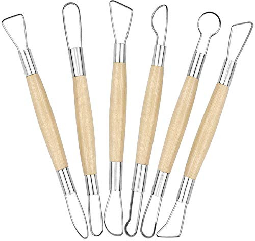 Kit Ceramica Fai da Te, Set di 6 Strumenti per Modellare Argilla con Manici in Legno, Strumenti per Ceramica e Scultura, Argilla da Modellare per Creazioni Artistiche
