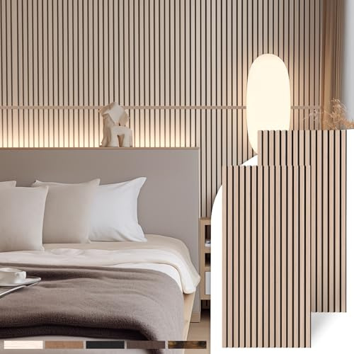 Lot de 2 panneaux muraux à lattes en bois, installation facile, polyvalent, design acoustique amélioré, convient pour salon, chambre, cuisine et bureau (chêne blanc), 119 x 60 x 2 cm chacun, Mollywell