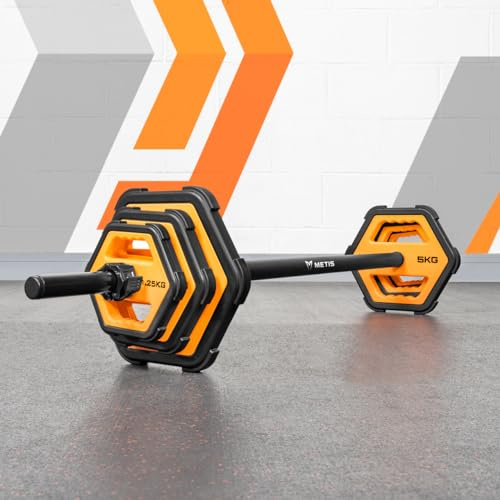 METIS Studiopumpset 20 kg | Justerbart skivstångsset för hem- och kommersiella gym - inkluderar 2,5 kg skivstång, 5 kg, 2,5 kg och 1,25 kg viktplattor och skivstångsklämmor (kommersiellt pumpset)