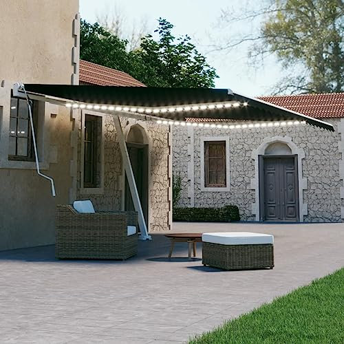 Rasen & Garten, Outdoor Wohnen, Fenster & Tür Markisen, manuell einziehbare Markise mit LED, 500x300 cm, Anthrazit