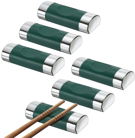 sourcing map Lot de 6 repose-baguettes en fibre de verre et polypropylène - En forme d'oreiller - Pour comptoir, cuillère, fourchette, couteau - Décoration de table - Vert argenté
