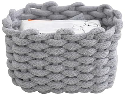 Cesta de almacenamiento pequeña de algodón trenzado, cesta cuadrada para armarios, baño y cocina, cesta de punto apilable, cesta decorativa de almacenamiento, 20 x 15 x 12 cm