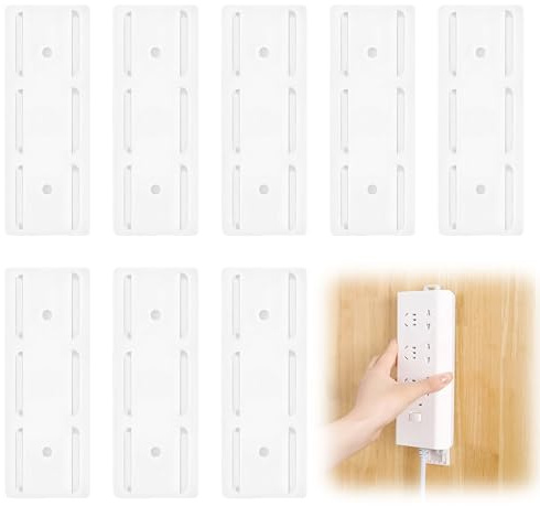 8PCS Self-Adhesive Desktop Socket Fixer,Self Adhesive Power Strip Holder,Punch-Free Socket Holder,Power Strip Management,Desktop Cable Organizer,for Office,School,Kitchen,Living room(white)