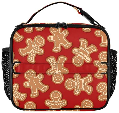 Boîte à lunch rouge pain d'épice de Noël, sacs réutilisables, sacs à déjeuner pour enseignants, petit glacière à déjeuner